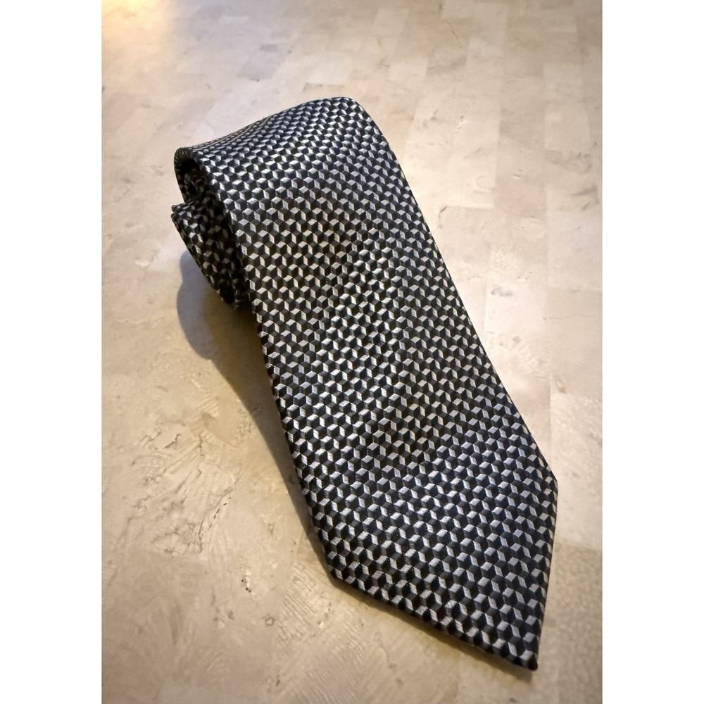 Michael Kors Metallic Tie Black Silver 60" x 3" Necktie Silk Poly Blend Modern - Picture 1 of 5